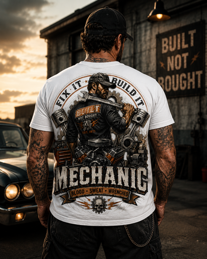 Built Not Bought Mechanic T-Shirt – Vintage Garage Graphic Tee