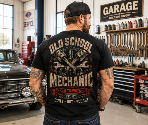 Old School Mechanic – Born to Wrench Vintage Graphic T-Shirt