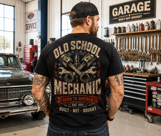 Old School Mechanic – Born to Wrench Vintage Graphic T-Shirt