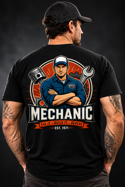 Mechanic Fix It Build It Repeat Vintage Garage T-Shirt