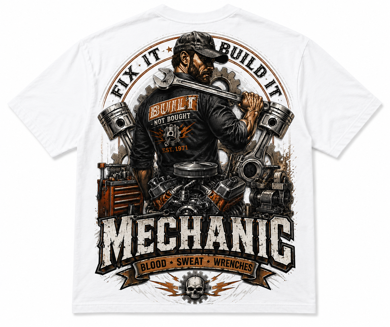 Built Not Bought Mechanic T-Shirt – Vintage Garage Graphic Tee