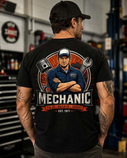 Mechanic Fix It Build It Repeat Vintage Garage T-Shirt