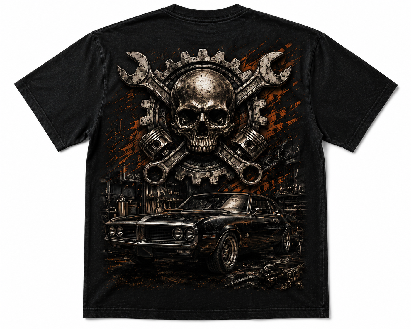 Mechanical Skull & Muscle Car Vintage Garage T-Shirt