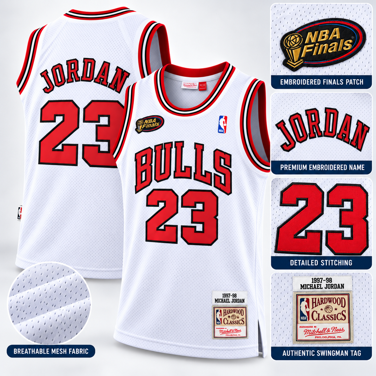 Unisex Michael Jordan #23 Chicago Bulls 1997-98 Hardwood Classics Basketball Jersey - All Stitched