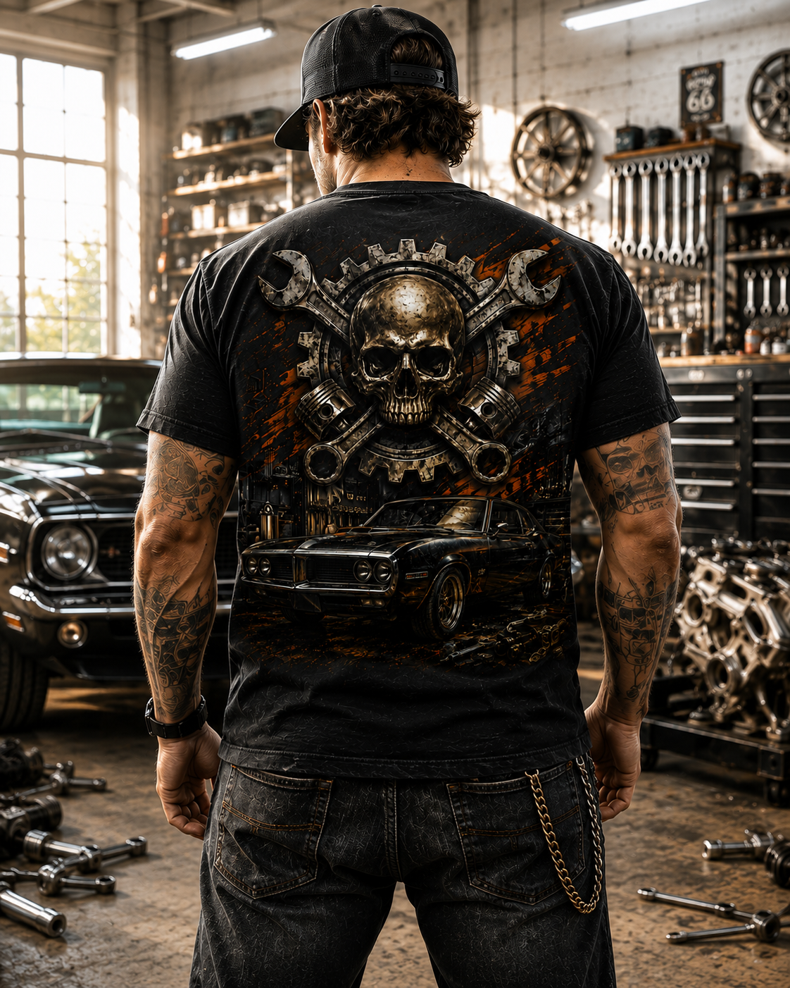 Mechanical Skull & Muscle Car Vintage Garage T-Shirt