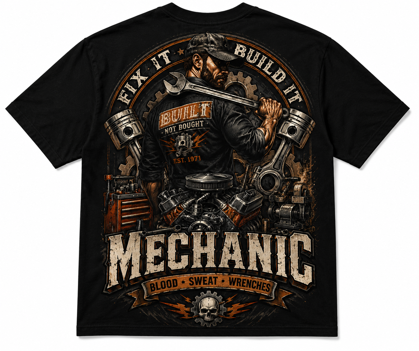 Built Not Bought Mechanic T-Shirt – Vintage Garage Graphic Tee